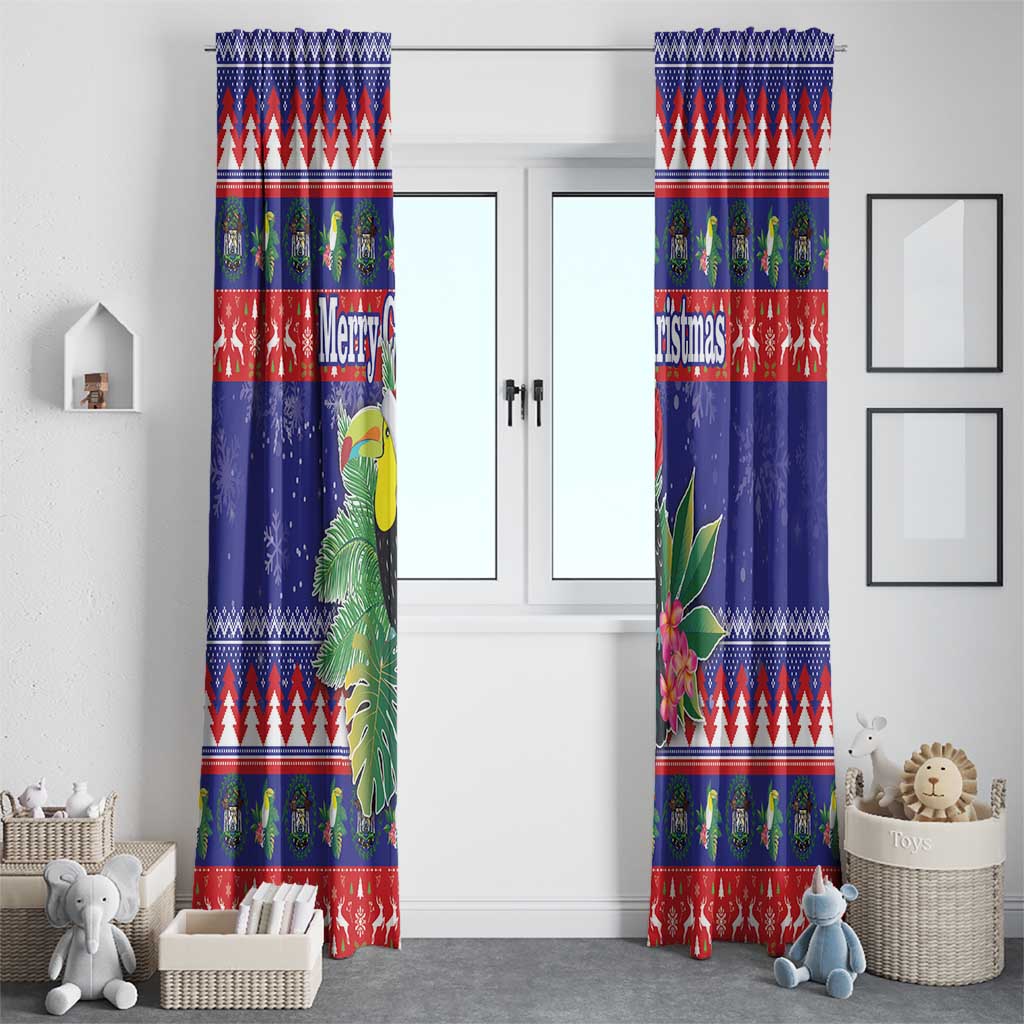 Belize Keel-billed Toucan Bird Christmas Window Curtain Feliz Navidad With Knitted Christmas Pattern - Wonder Print Shop