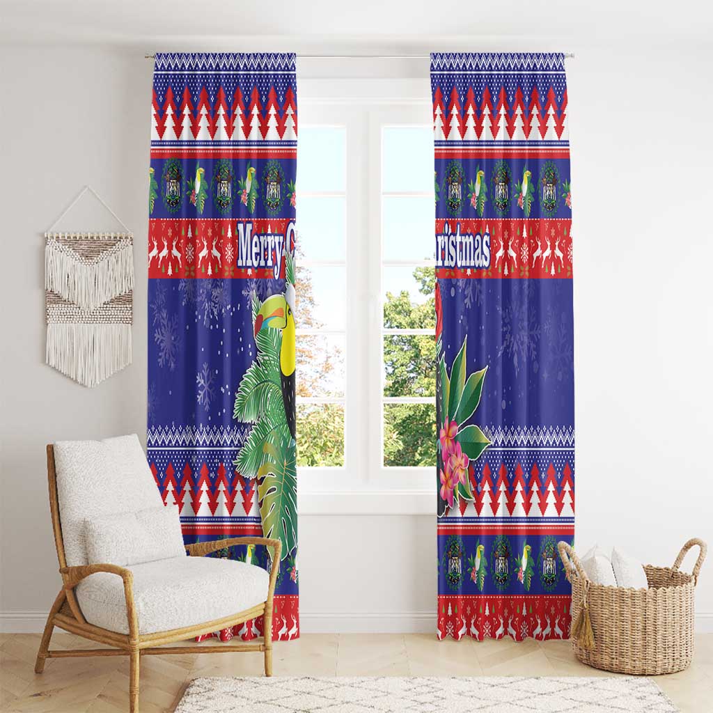 Belize Keel-billed Toucan Bird Christmas Window Curtain Feliz Navidad With Knitted Christmas Pattern - Wonder Print Shop