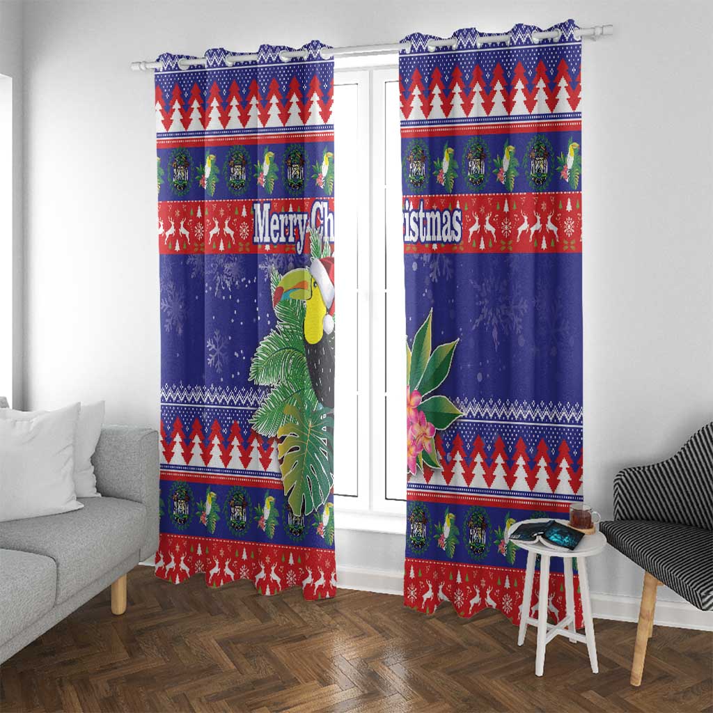 Belize Keel-billed Toucan Bird Christmas Window Curtain Feliz Navidad With Knitted Christmas Pattern - Wonder Print Shop