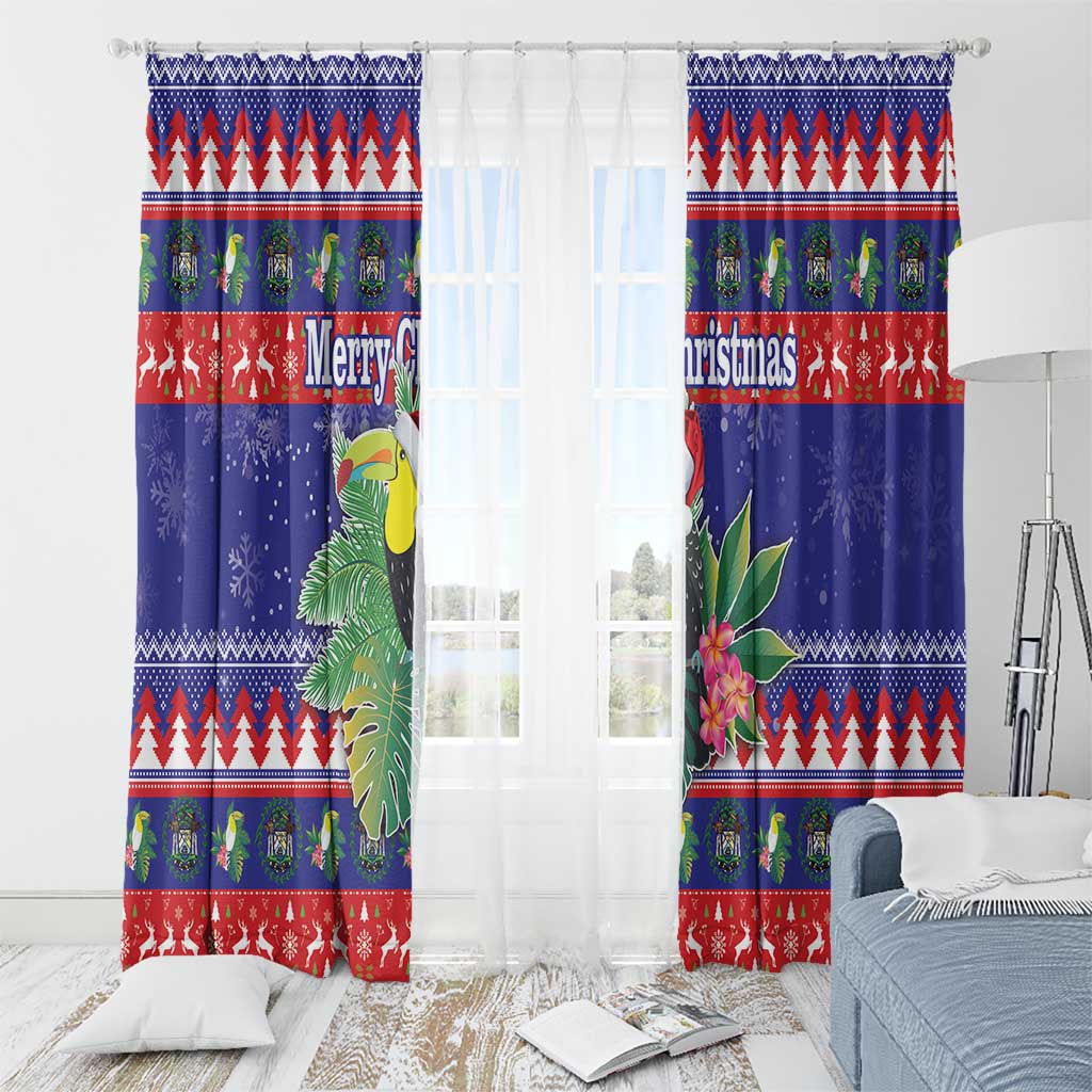 Belize Keel-billed Toucan Bird Christmas Window Curtain Feliz Navidad With Knitted Christmas Pattern - Wonder Print Shop