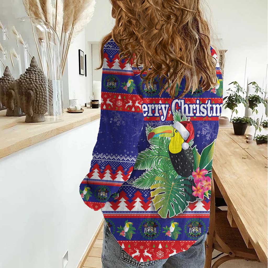 Belize Keel-billed Toucan Bird Christmas Women Casual Shirt Feliz Navidad With Knitted Christmas Pattern - Wonder Print Shop