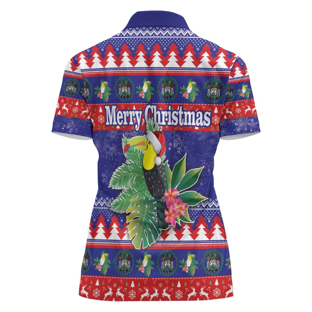 Belize Keel-billed Toucan Bird Christmas Women Polo Shirt Feliz Navidad With Knitted Christmas Pattern - Wonder Print Shop