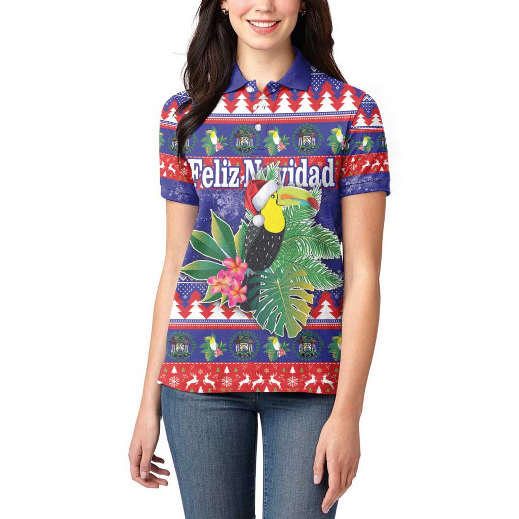 Belize Keel-billed Toucan Bird Christmas Women Polo Shirt Feliz Navidad With Knitted Christmas Pattern - Wonder Print Shop