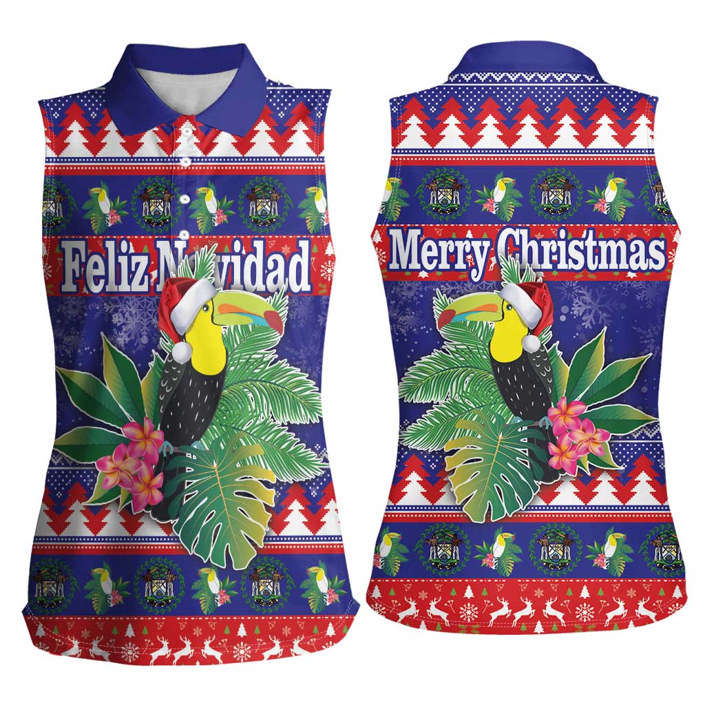 Belize Keel-billed Toucan Bird Christmas Women Sleeveless Polo Shirt Feliz Navidad With Knitted Christmas Pattern - Wonder Print Shop