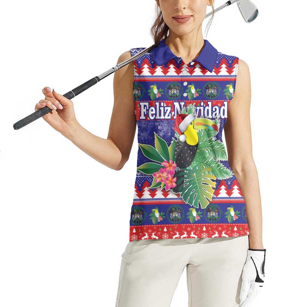 Belize Keel-billed Toucan Bird Christmas Women Sleeveless Polo Shirt Feliz Navidad With Knitted Christmas Pattern - Wonder Print Shop