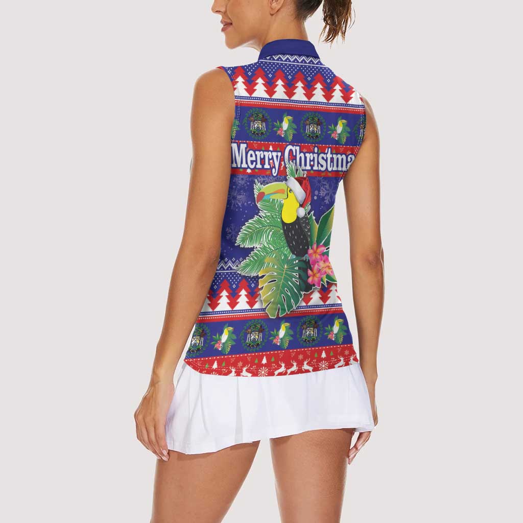 Belize Keel-billed Toucan Bird Christmas Women Sleeveless Polo Shirt Feliz Navidad With Knitted Christmas Pattern - Wonder Print Shop