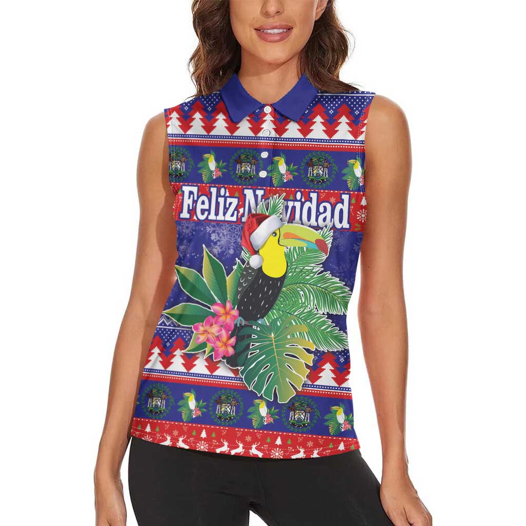 Belize Keel-billed Toucan Bird Christmas Women Sleeveless Polo Shirt Feliz Navidad With Knitted Christmas Pattern - Wonder Print Shop