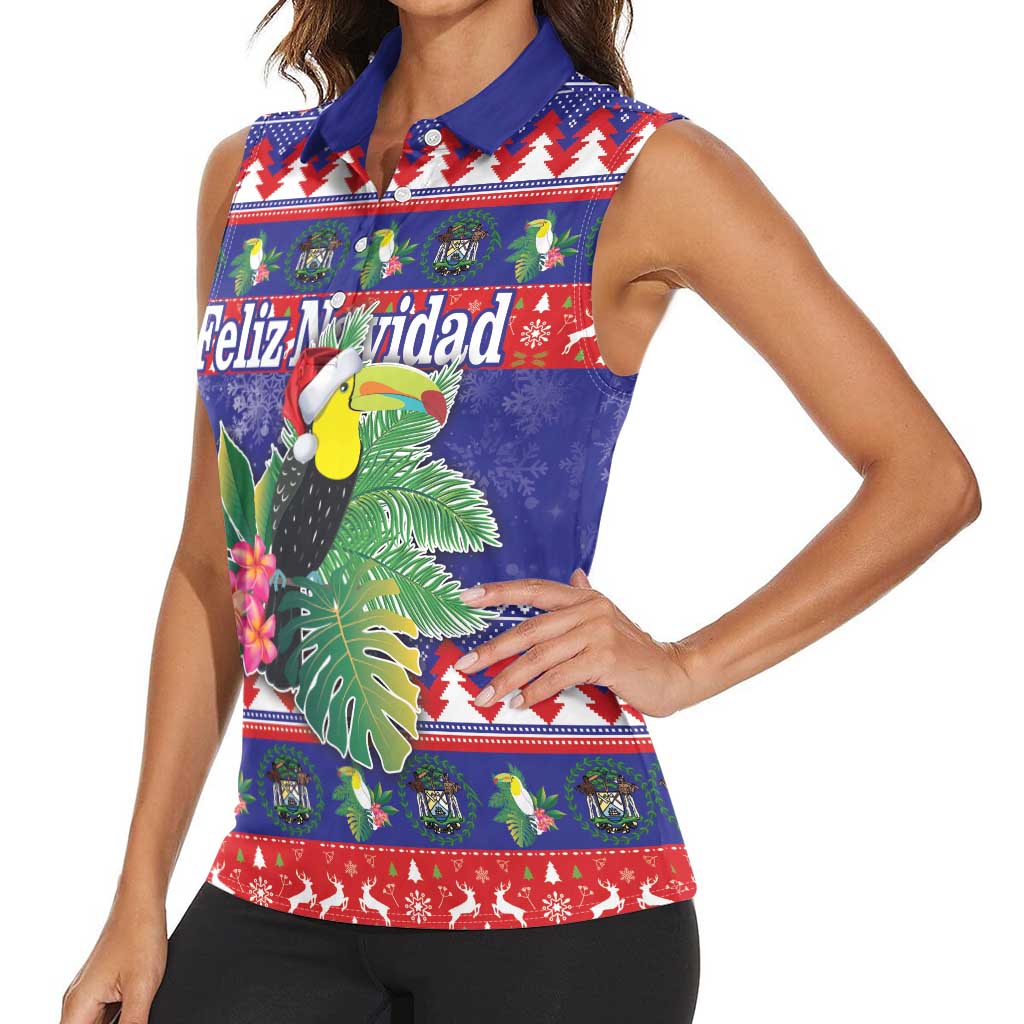Belize Keel-billed Toucan Bird Christmas Women Sleeveless Polo Shirt Feliz Navidad With Knitted Christmas Pattern - Wonder Print Shop