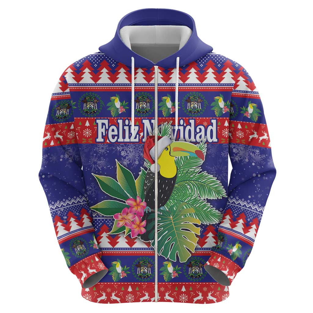 Belize Keel-billed Toucan Bird Christmas Zip Hoodie Feliz Navidad With Knitted Christmas Pattern - Wonder Print Shop