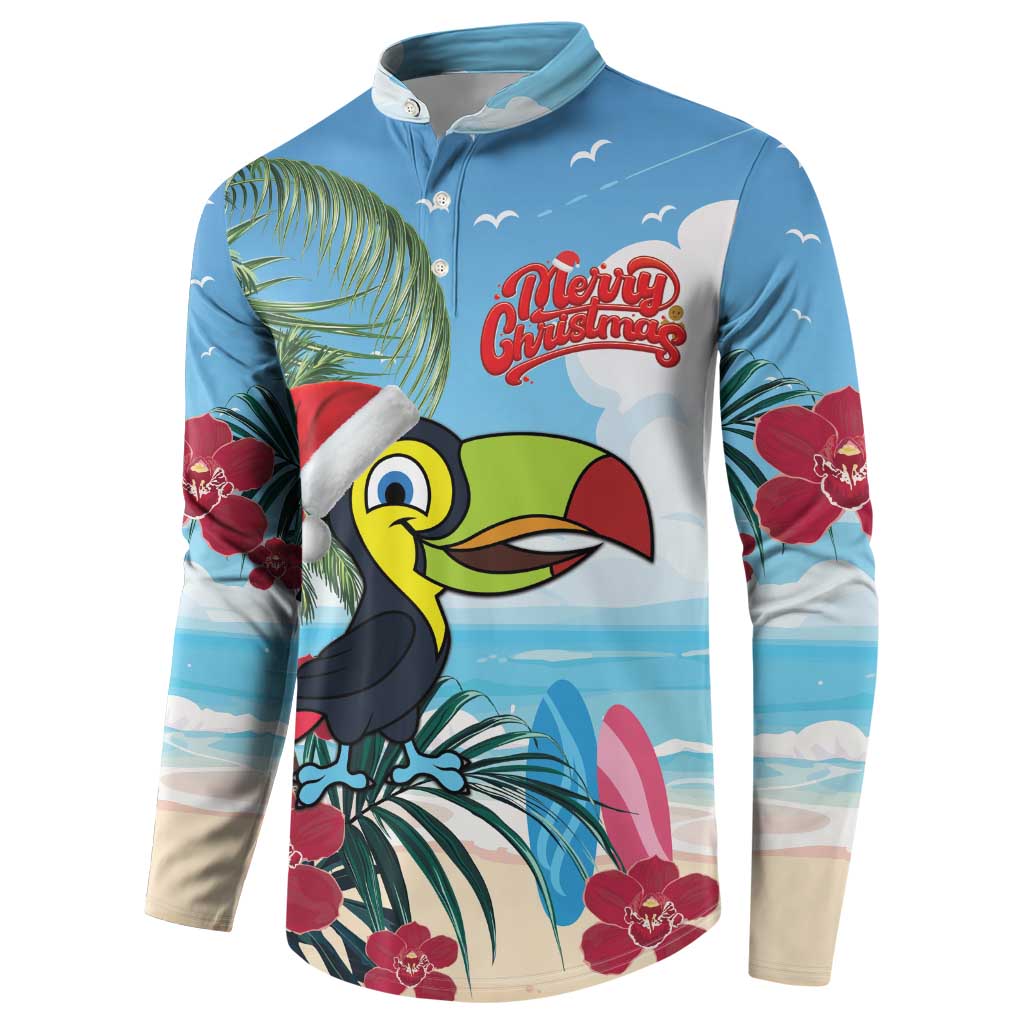 Belize Keel-billed Toucan Christmas Button Sweatshirt Black Orchid Christmas Beach Vibe - Wonder Print Shop