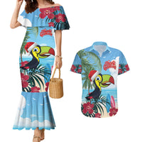 Belize Keel-billed Toucan Christmas Couples Matching Mermaid Dress and Hawaiian Shirt Black Orchid Christmas Beach Vibe - Wonder Print Shop