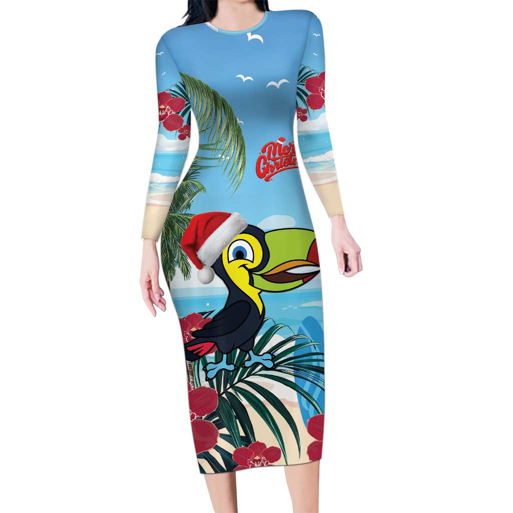 Belize Keel-billed Toucan Christmas Family Matching Long Sleeve Bodycon Dress and Hawaiian Shirt Black Orchid Christmas Beach Vibe - Wonder Print Shop