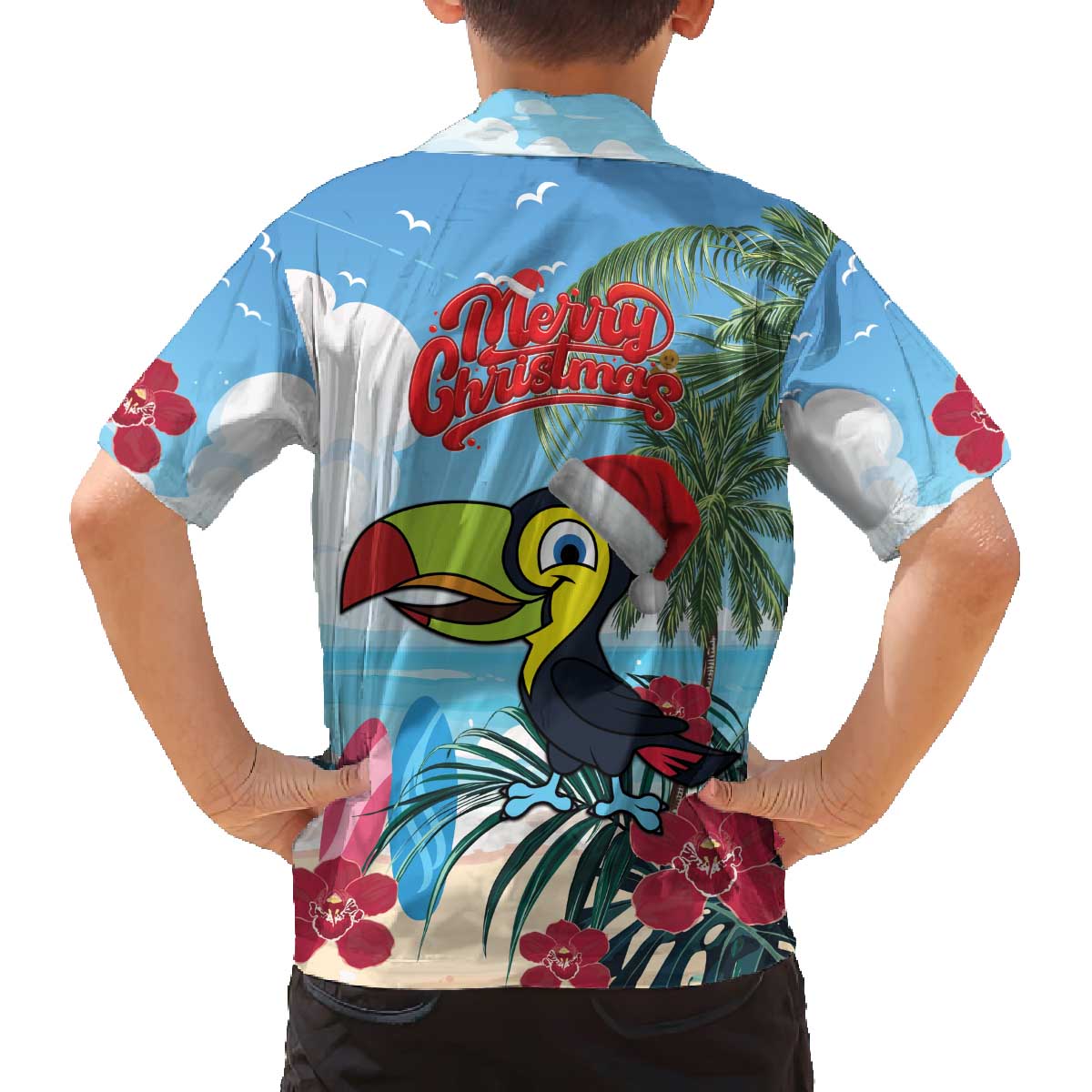Belize Keel-billed Toucan Christmas Family Matching Off The Shoulder Long Sleeve Dress and Hawaiian Shirt Black Orchid Christmas Beach Vibe - Wonder Print Shop
