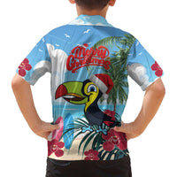 Belize Keel-billed Toucan Christmas Family Matching Off The Shoulder Long Sleeve Dress and Hawaiian Shirt Black Orchid Christmas Beach Vibe - Wonder Print Shop