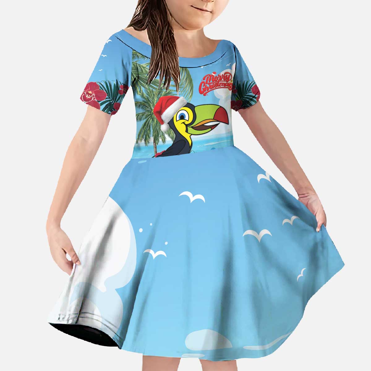 Belize Keel-billed Toucan Christmas Family Matching Off The Shoulder Long Sleeve Dress and Hawaiian Shirt Black Orchid Christmas Beach Vibe - Wonder Print Shop