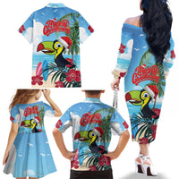 Belize Keel-billed Toucan Christmas Family Matching Off The Shoulder Long Sleeve Dress and Hawaiian Shirt Black Orchid Christmas Beach Vibe - Wonder Print Shop