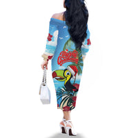 Belize Keel-billed Toucan Christmas Family Matching Off The Shoulder Long Sleeve Dress and Hawaiian Shirt Black Orchid Christmas Beach Vibe - Wonder Print Shop