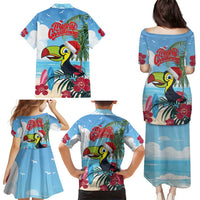 Belize Keel-billed Toucan Christmas Family Matching Puletasi and Hawaiian Shirt Black Orchid Christmas Beach Vibe - Wonder Print Shop