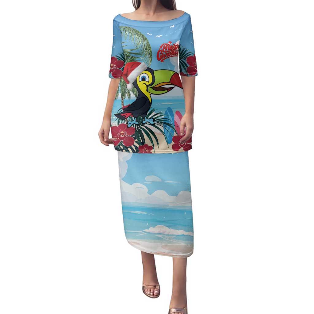 Belize Keel-billed Toucan Christmas Family Matching Puletasi and Hawaiian Shirt Black Orchid Christmas Beach Vibe - Wonder Print Shop