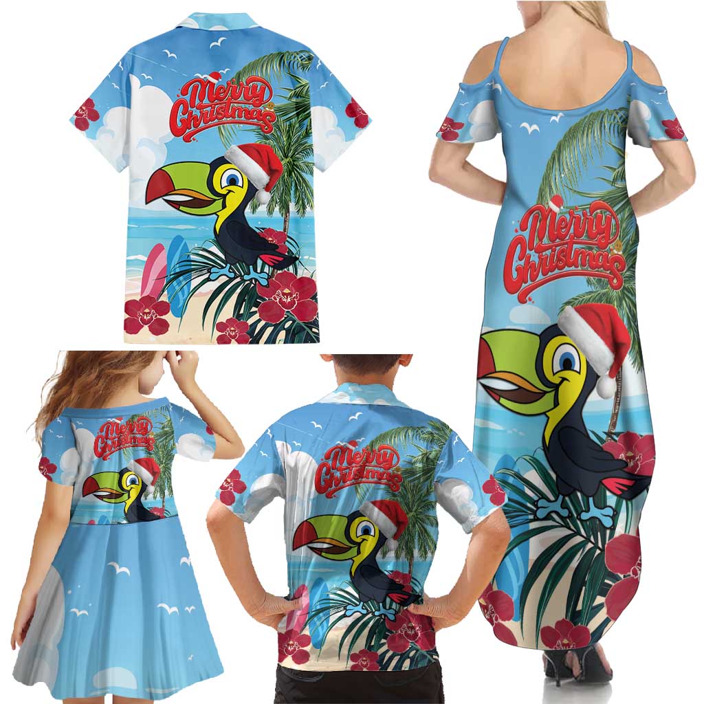 Belize Keel-billed Toucan Christmas Family Matching Summer Maxi Dress and Hawaiian Shirt Black Orchid Christmas Beach Vibe - Wonder Print Shop