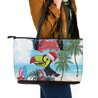 Belize Keel-billed Toucan Christmas Leather Tote Bag Black Orchid Christmas Beach Vibe - Wonder Print Shop
