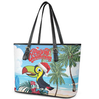Belize Keel-billed Toucan Christmas Leather Tote Bag Black Orchid Christmas Beach Vibe - Wonder Print Shop