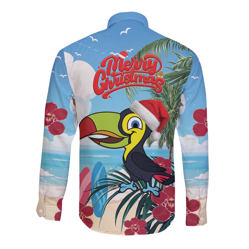 Belize Keel-billed Toucan Christmas Long Sleeve Button Shirt Black Orchid Christmas Beach Vibe - Wonder Print Shop