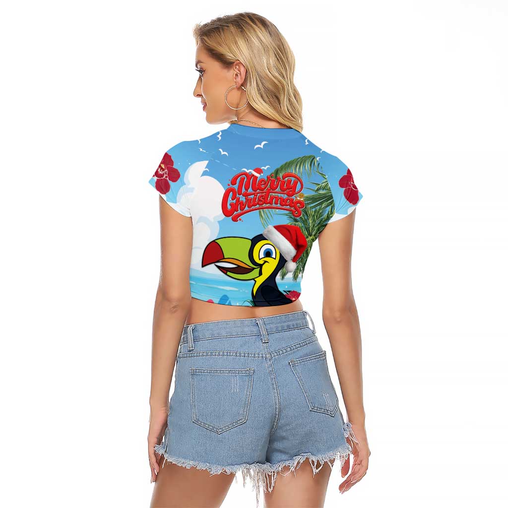 Belize Keel-billed Toucan Christmas Raglan Cropped T Shirt Black Orchid Christmas Beach Vibe - Wonder Print Shop