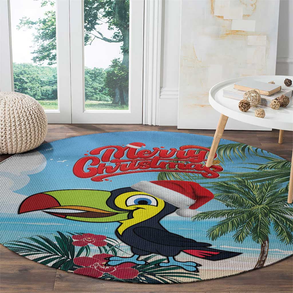 Belize Keel-billed Toucan Christmas Round Carpet Black Orchid Christmas Beach Vibe