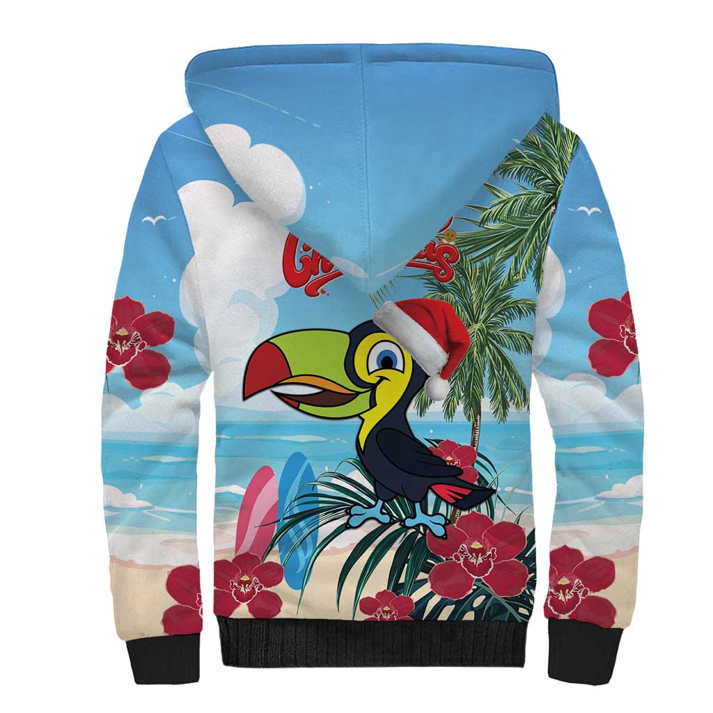 Belize Keel-billed Toucan Christmas Sherpa Hoodie Black Orchid Christmas Beach Vibe - Wonder Print Shop
