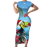 Belize Keel-billed Toucan Christmas Short Sleeve Bodycon Dress Black Orchid Christmas Beach Vibe - Wonder Print Shop