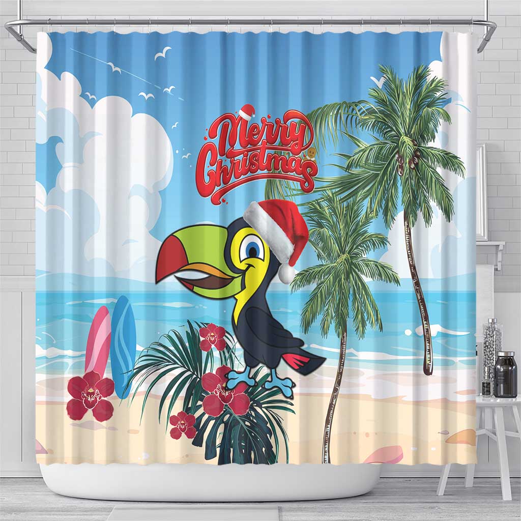 Belize Keel-billed Toucan Christmas Shower Curtain Black Orchid Christmas Beach Vibe