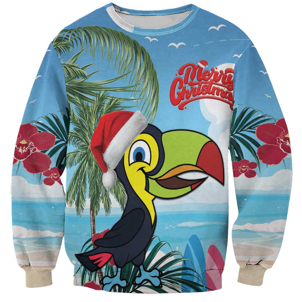 Belize Keel-billed Toucan Christmas Sweatshirt Black Orchid Christmas Beach Vibe - Wonder Print Shop