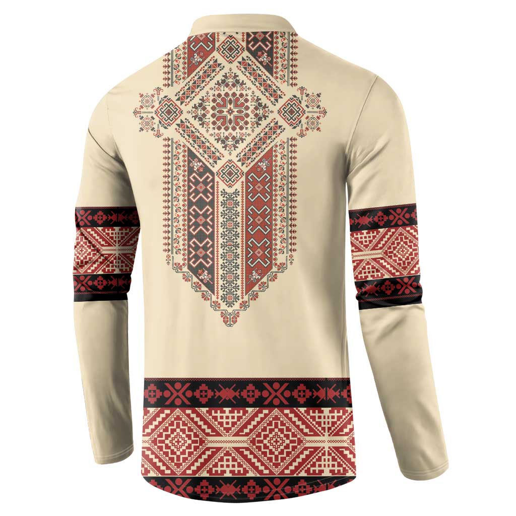 Traditional Romanian Button Sweatshirt With Red Traditional Embroidery Patterns