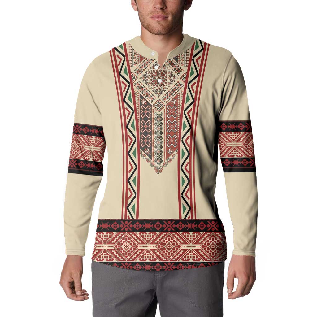 Traditional Romanian Button Sweatshirt With Red Traditional Embroidery Patterns