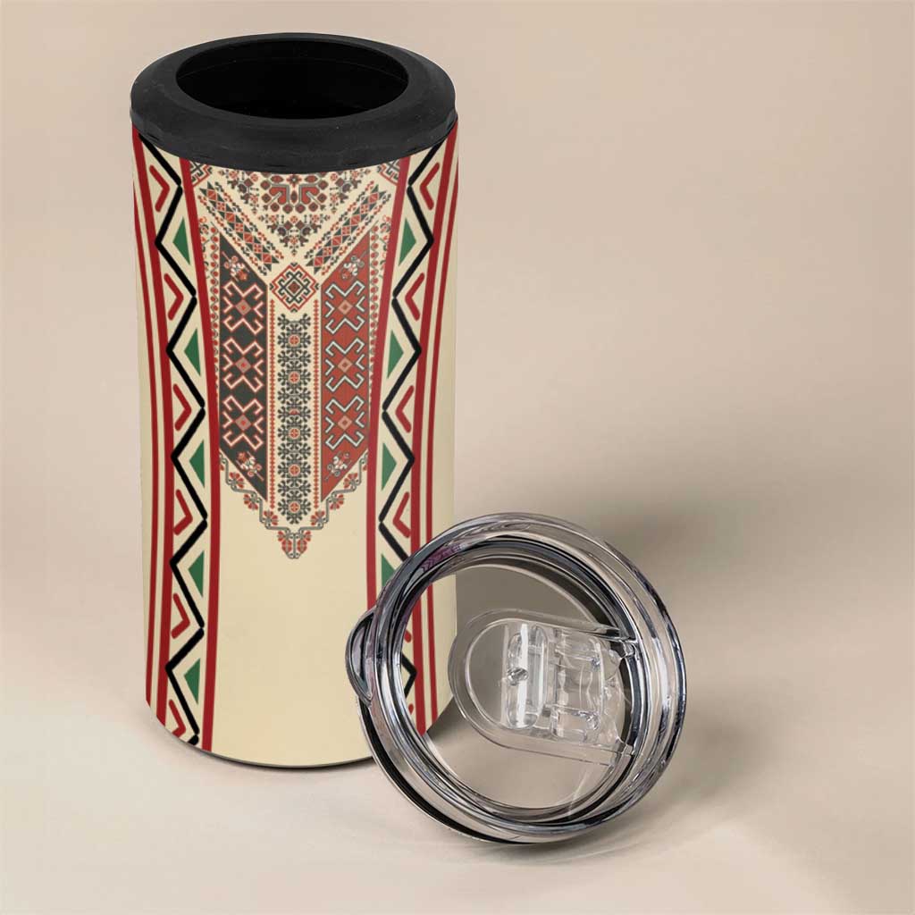Traditional Romanian 4 in 1 Can Cooler Tumbler With Red Traditional Embroidery Patterns LT18