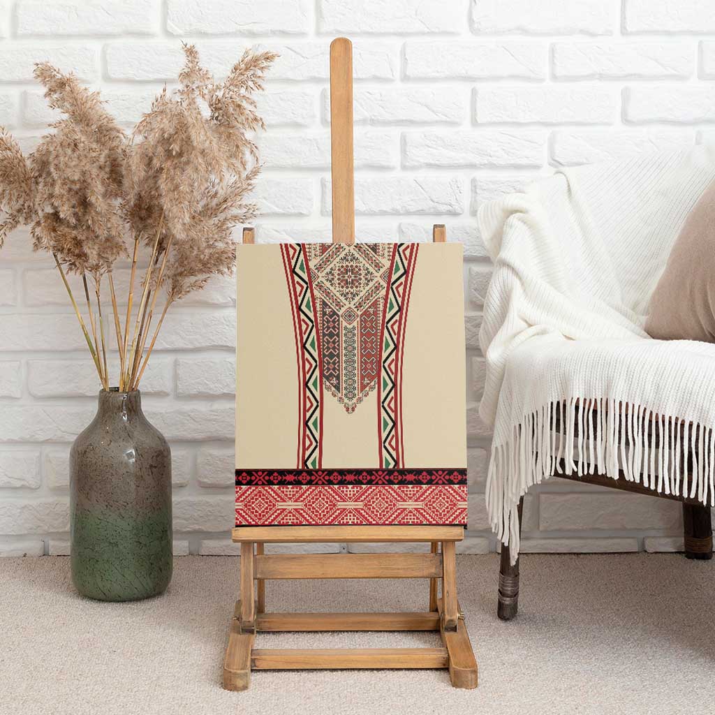 Traditional Romanian Canvas Wall Art With Red Traditional Embroidery Patterns