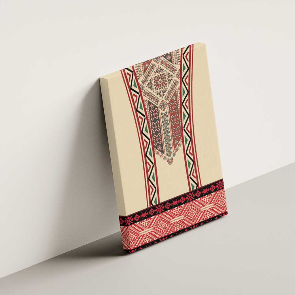 Traditional Romanian Canvas Wall Art With Red Traditional Embroidery Patterns