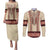 Traditional Romanian Couples Matching Puletasi and Long Sleeve Button Shirt With Red Traditional Embroidery Patterns