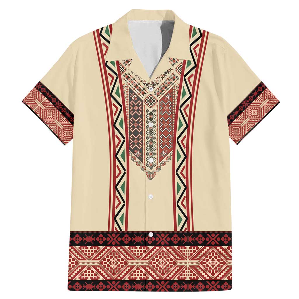 Traditional Romanian Family Matching Mermaid Dress and Hawaiian Shirt With Red Traditional Embroidery Patterns