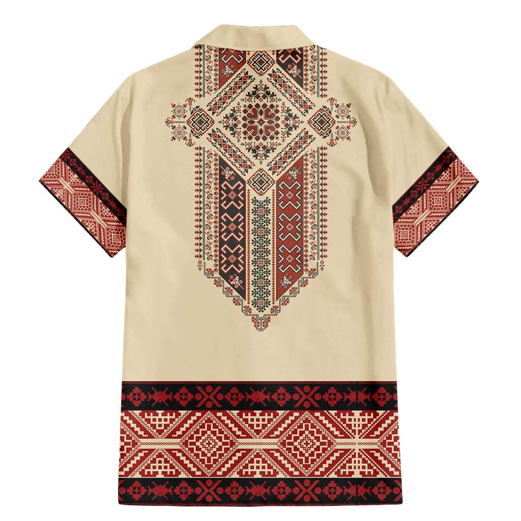 Traditional Romanian Family Matching Mermaid Dress and Hawaiian Shirt With Red Traditional Embroidery Patterns