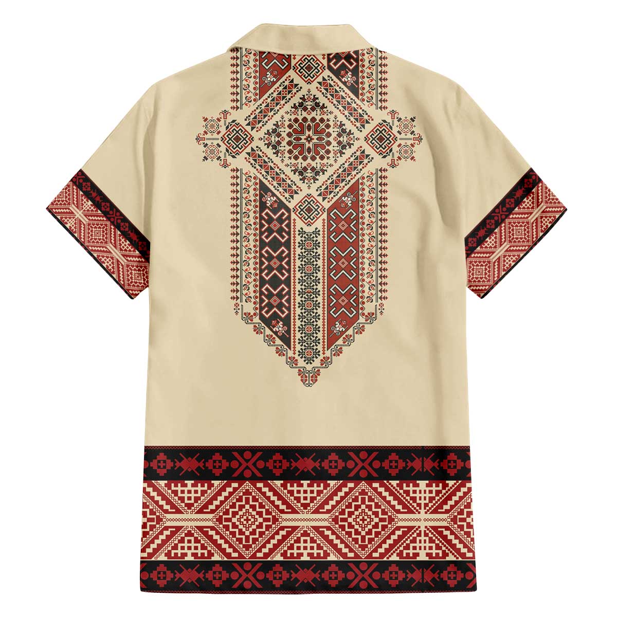 Traditional Romanian Family Matching Off The Shoulder Long Sleeve Dress and Hawaiian Shirt With Red Traditional Embroidery Patterns