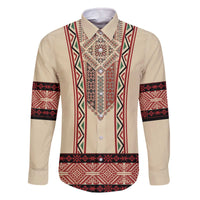 Traditional Romanian Family Matching Off The Shoulder Long Sleeve Dress and Hawaiian Shirt With Red Traditional Embroidery Patterns