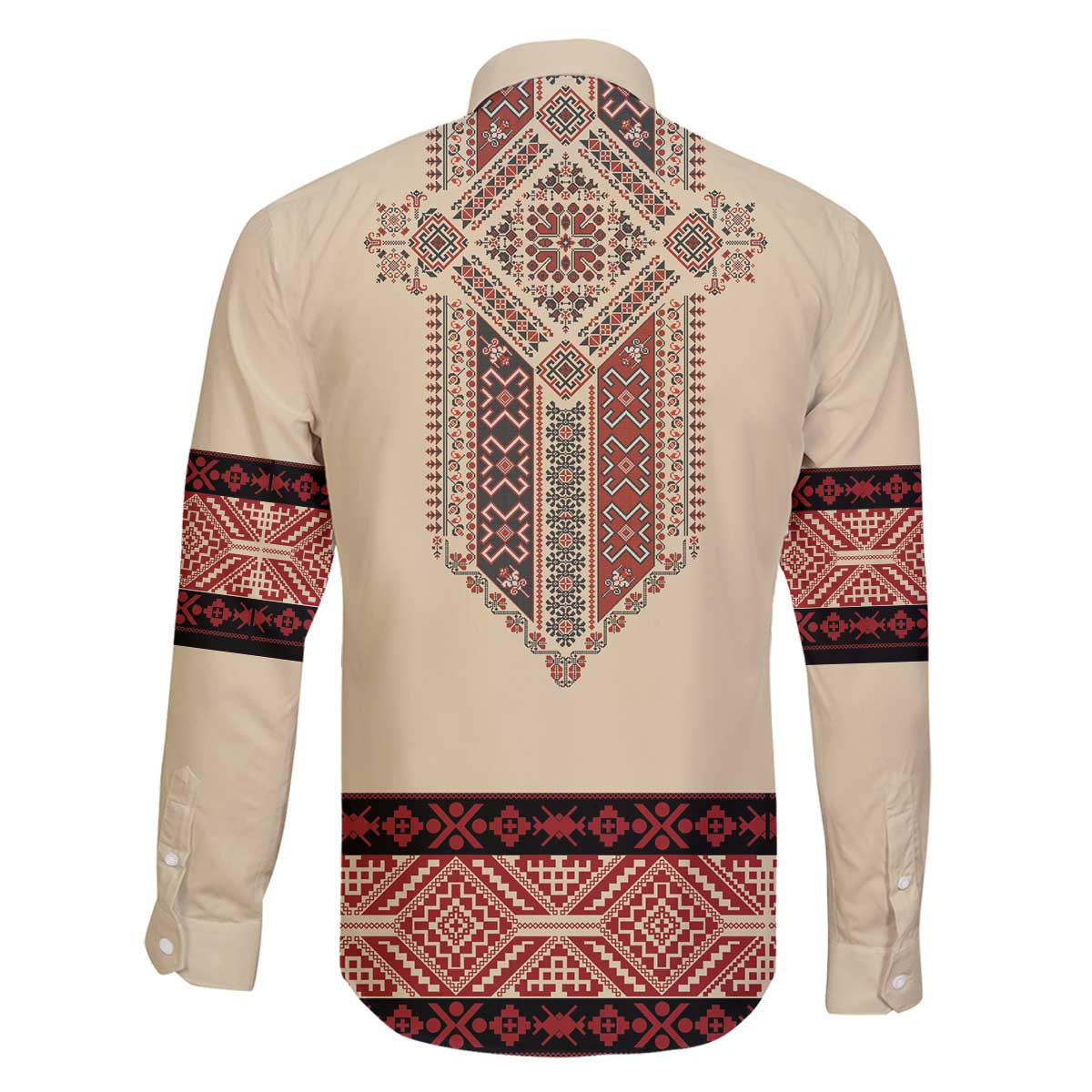 Traditional Romanian Family Matching Off The Shoulder Long Sleeve Dress and Hawaiian Shirt With Red Traditional Embroidery Patterns