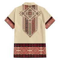 Traditional Romanian Family Matching Off Shoulder Maxi Dress and Hawaiian Shirt With Red Traditional Embroidery Patterns