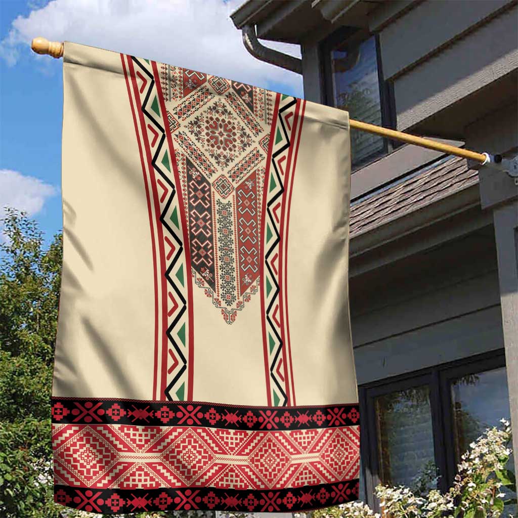 Traditional Romanian Garden Flag With Red Traditional Embroidery Patterns