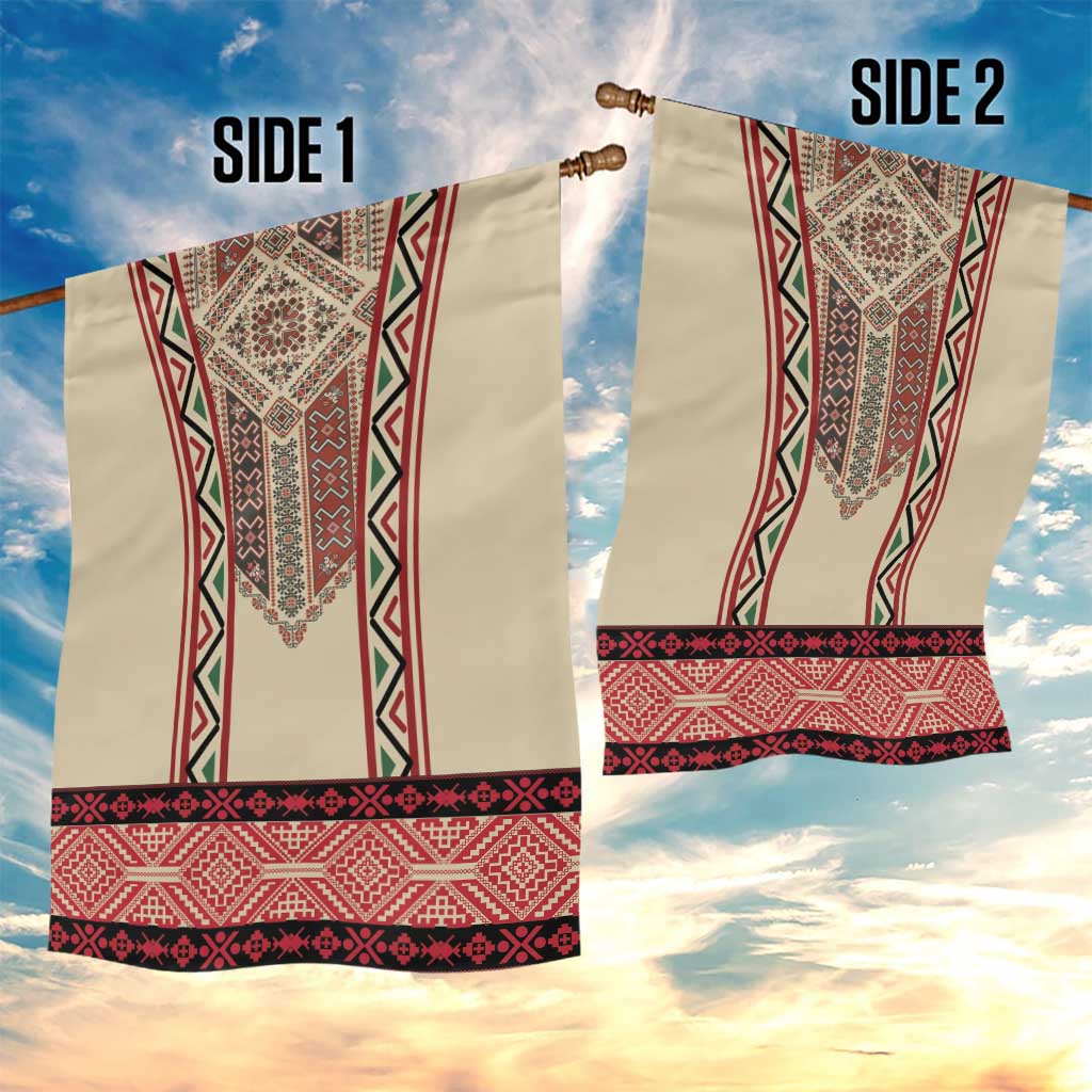 Traditional Romanian Garden Flag With Red Traditional Embroidery Patterns