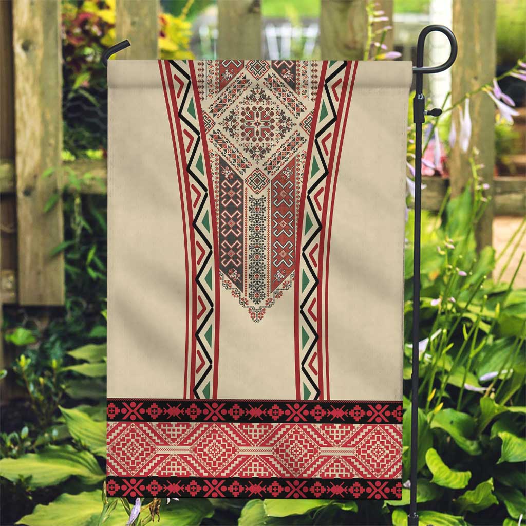 Traditional Romanian Garden Flag With Red Traditional Embroidery Patterns