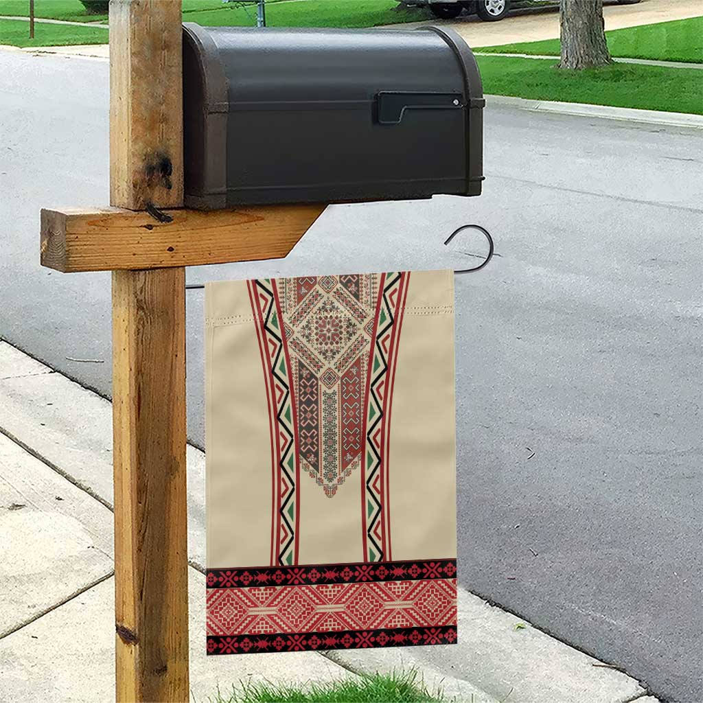 Traditional Romanian Garden Flag With Red Traditional Embroidery Patterns