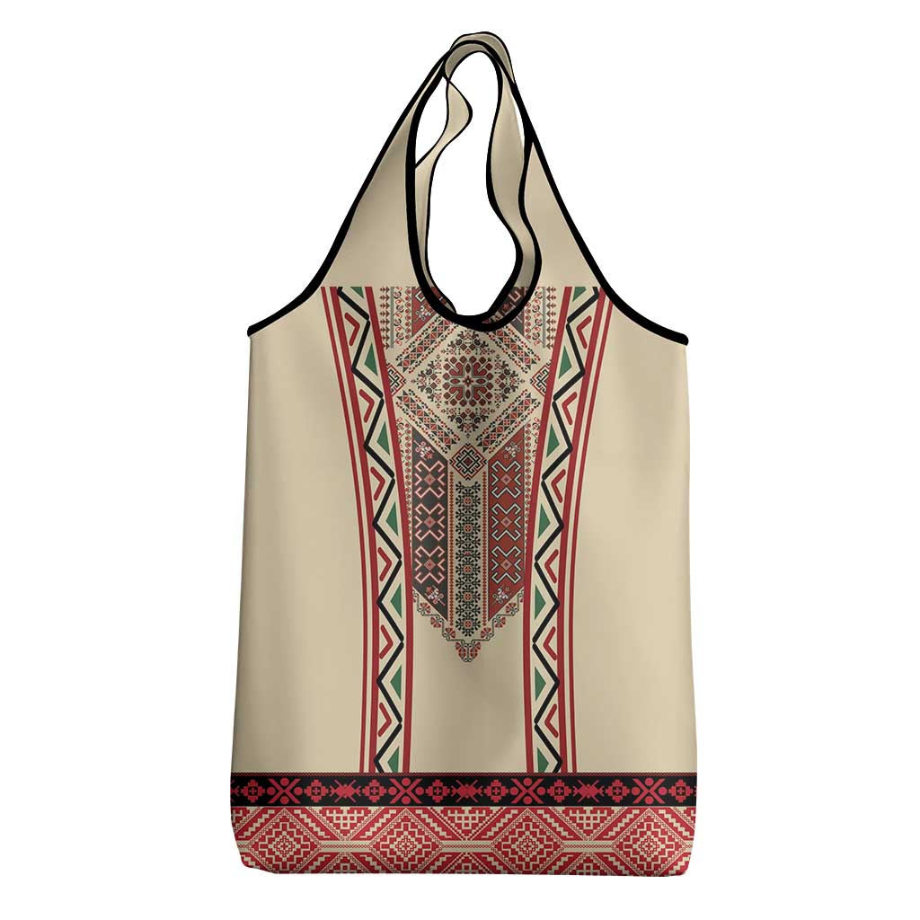Traditional Romanian Grocery Bag With Red Traditional Embroidery Patterns